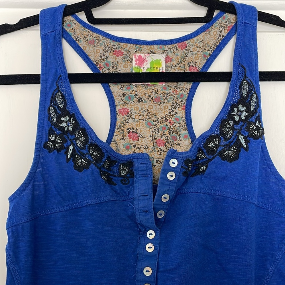 Free People blue tank with embroidery